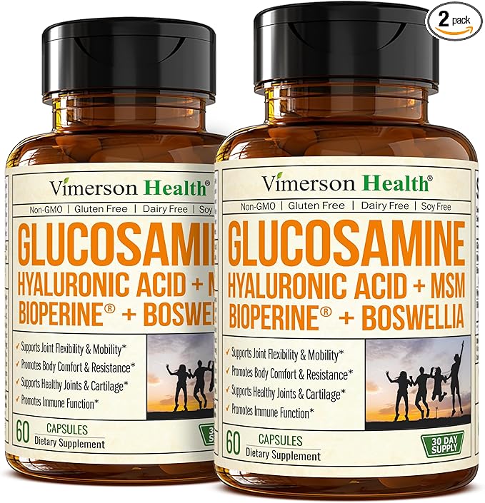 Joint Support Supplement with Glucosamine Sulfate Hyaluronic Acid Boswellia &amp MSM – Supports Joint Health Mobility &amp Bone Strength – for Daily Use – FSA Eligible 2 Pack