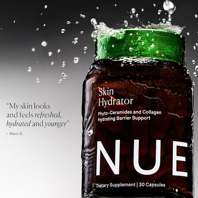 The Nue Co. Skin Hydrator Supplement - Daily Skin Support with Hydrolyzed Collagen Aloe &amp Hyaluronic Acid - Gluten Free Supplement for Radiance and Hydration Support | 30 Capsules