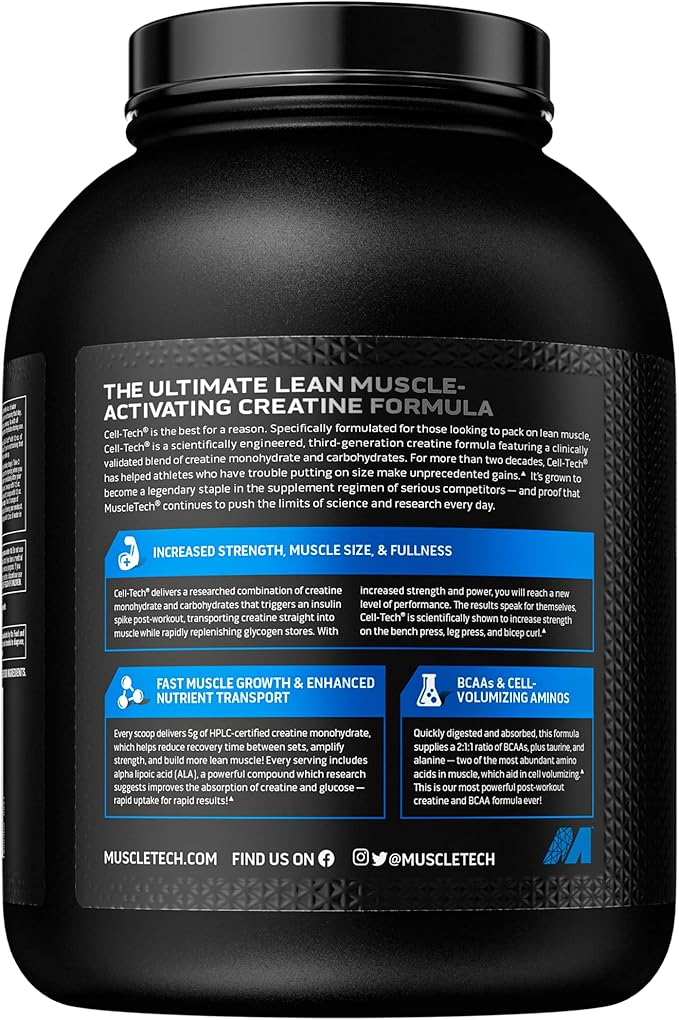 MuscleTech Cell-Tech Creatine Powder &amp Nitro-Tech Whey Protein Powder Bundle | Muscle Builder &amp Recovery Formula | 6 lbs Creatine &amp 4 lbs Whey | Strawberry Flavor