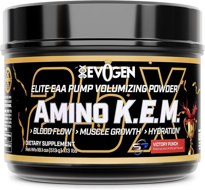 Evogen Amino K.E.M. - EAA &amp BCAA Powder Pump Volumizer | BCAAs Amino Acids Supplement for Blood Flow Muscle Growth &amp Hydration | Victory Punch | 30 Servings