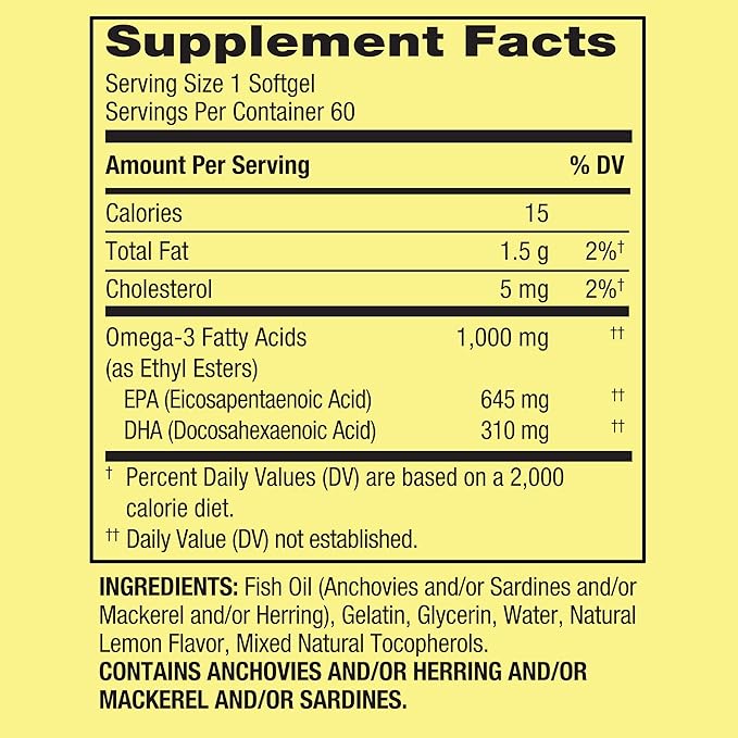 Omega 3 1000mg- Fish Oil 60 softgels (Pack of 1) Boxed By Fusion Shop Store