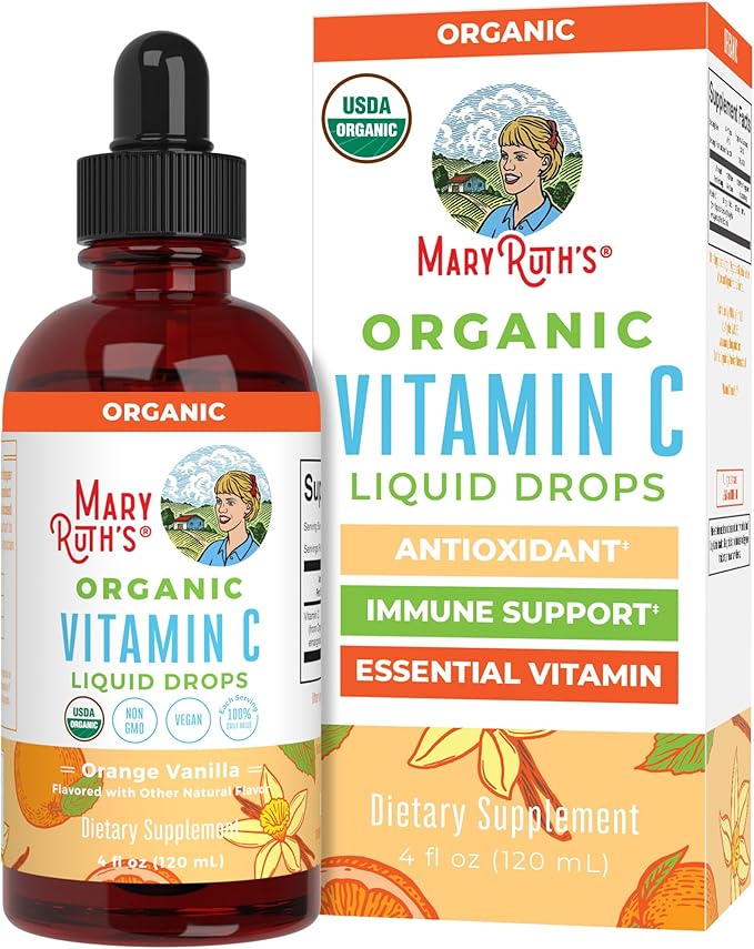 MARYRUTH'S Organic Vitamin C Supplement | Liquid Vitamin C Liquid Drops for Adults &amp Kids | Immune Support Supplement for Overall Health | Vegan | Non-GMO | Gluten Free | 4 Fl Oz