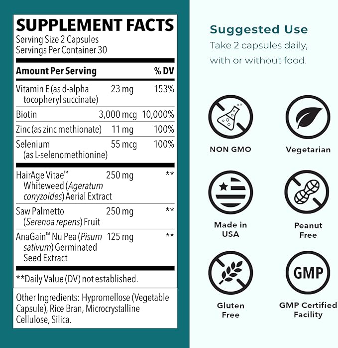 LifeSeasons Hair Gro-R - Clinically Studied Ingredients - Support Thickness Growth &amp Less Thinning - Reduce Hair Loss &amp Encourage Regrowth - Biotin Zinc Selenium &amp AnaGain Nu Pea Extract -