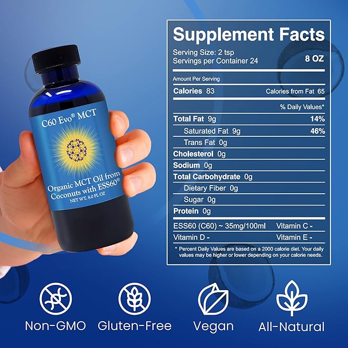 MCT Oil from Coconuts with C60 ESS60 Immune Support Sleep Aid Rich in Antioxidants Flexibility and Joint Support Supplement Promotes MCT Wellness for Energy Boost 8 oz