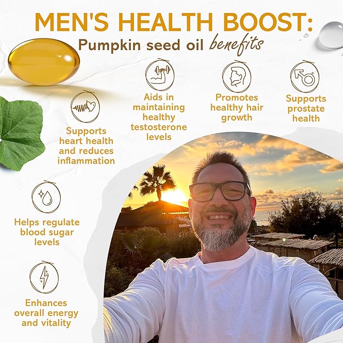 vibraxlabs Pumpkin Seed Oil - 100% Cold Pressed Pure 1000mg Extraction - Best for Hair Growth Younger Looking Skin &amp Face Bladder Control Supplement 60 Softgels
