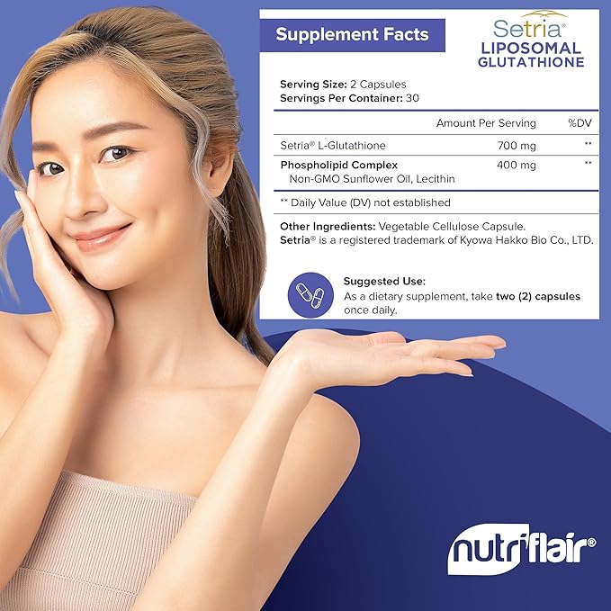 NutriFlair Liposomal Glutathione Supplement 700mg – Setria® Reduced L-Glutathione 60 Capsules