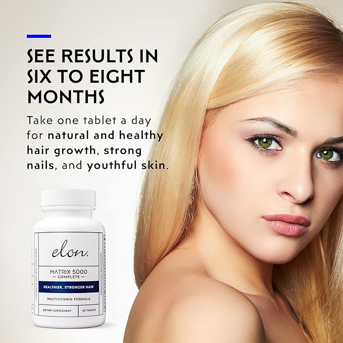 Elon Matrix 5000 Complete Multivitamin — Skin Hair and Nail Growth Vitamins — Healthy Hair Growth Vitamins for Women &amp Men — 5000Mcg Biotin Supplement Pack of 3 (180 Day Supply)