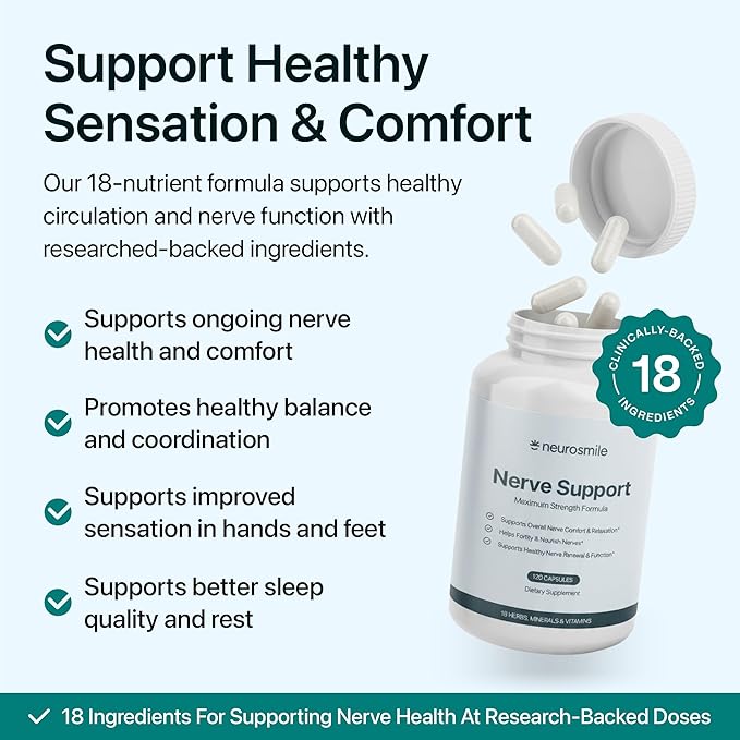 Nerve Support Supplement | Support Healthy Sensation | Alpha Lipoic Acid 600 mg Methylcobalamin &amp L-Carnitine | 18 Nutrients | 120 Capsules (30 Day Supply)