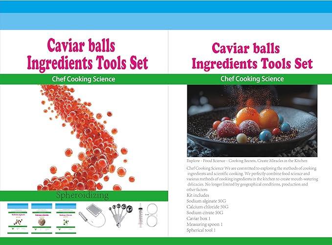 Sodium alginate50G + Calcium Chloride50G + Sodium Citrate50G+ +Caviar Box + Measuring Spoon + Ball Tool + Production Tutorial-Molecular Gastronomy | Sphere Set | raw Materials