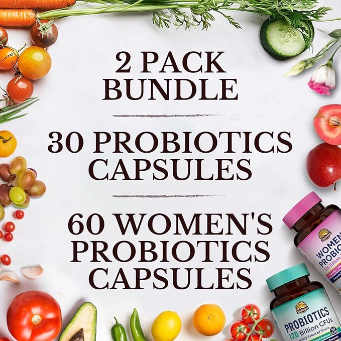 Vitalitown Probiotic Bundle (Pack of 2) | Probiotics 120 Billion CFUs (Item 1) &amp Women’s Probiotics P5P (Item 2) | Shelf Stable | Gut Immune Vaginal &amp Hormone Health
