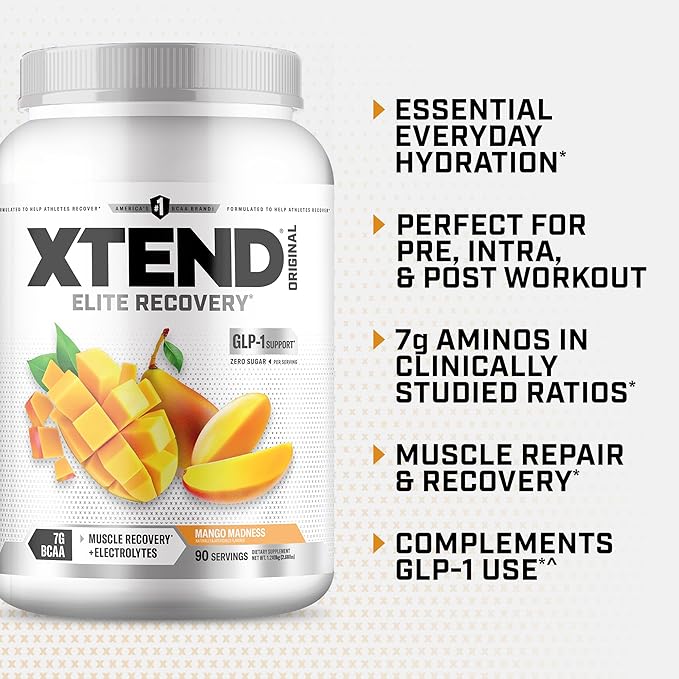 XTEND Original BCAA Powder Mango Madness | Sugar Free Post Workout Muscle Recovery Drink with Amino Acids | 7g BCAAs for Men &amp Women | 90 Servings