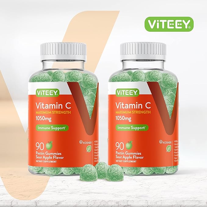 Viteey Chewable Vitamin C Gummies for Adults - 1050mg Maximum Strength Immune Support Supplement - Vegan Gluten Free - 180 Count
