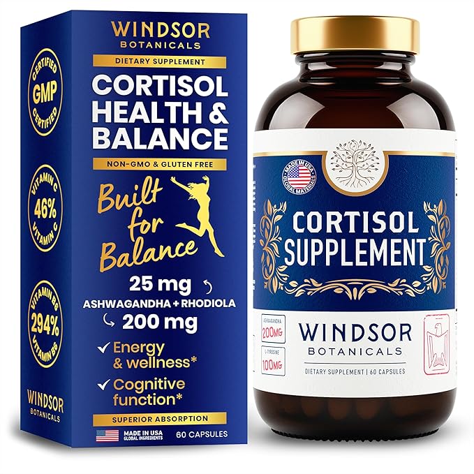 15-IN-1 Cortisol Supplements for Women &amp Men - Cortisol Reducer Manager with Ashwagandha Acerola L-Tyrosine Vitamin C B6 - Mood Stress Relief Restful Sleep Support - 60 Capsules 60-Day Sup