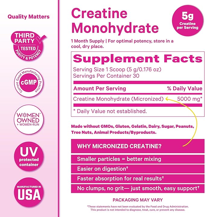 Pink Stork Workout Supplements for Women Bundle - 5g Micronized Creatine Monohydrate + 20g Vanilla Plant Based Protein Powder for Women Supports Muscles Energy Cognitive Function
