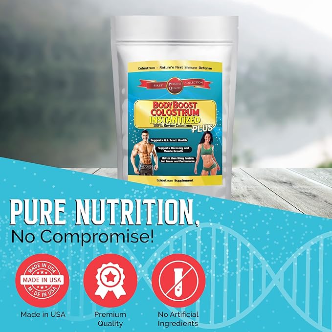 BodyBoost Colostrum Instantized 99.5% Bovine Colostrum Powder Immune Booster Supplement with Immunoglobulin &amp Lactoferrin Grass Fed Colostrum Food for Gut Health Diverse Intake 2 x 16 oz