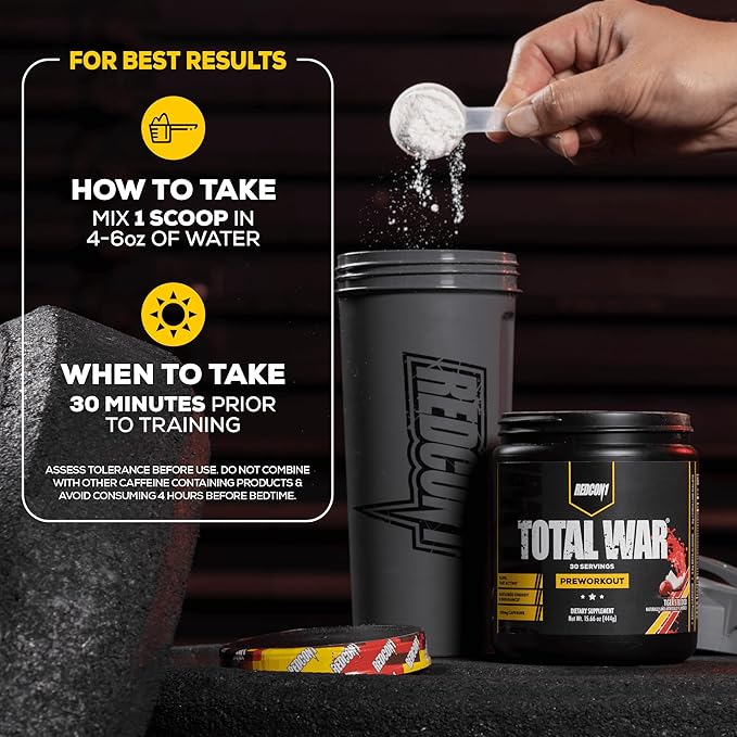 REDCON1 Total War Pre Workout Baja Bomb - Beta Alanine + Citrulline Malate Keto Friendly Preworkout for Men &amp Women with 320mg of Caffeine - Fast Acting (30 Servings)