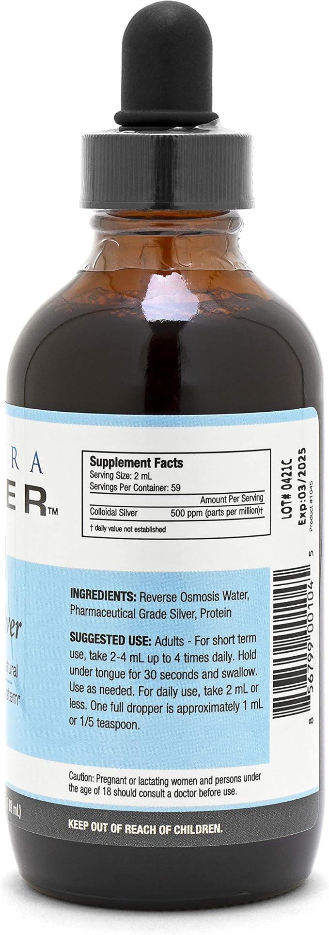 Ultra Silver® Colloidal Silver | 500 PPM 4 Oz (118mL) | Mineral Liquid Supplement | True Colloidal Silver - with Dropper