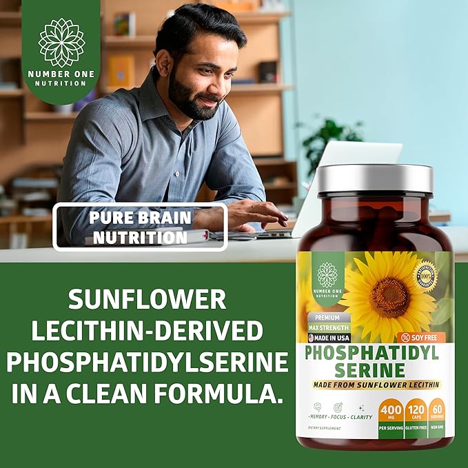 Number One Nutrition Premium Phosphatidylserine 400mg Derived from Sunflower Lecithin to Help Support Memory Focus &amp Cognition Naturally Soy Free 120 Veg Caps