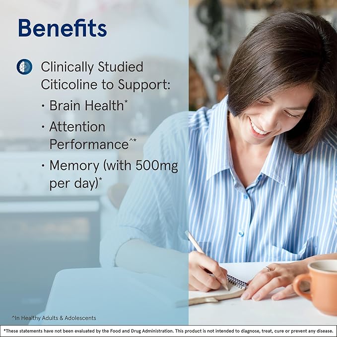 Jarrow Formulas Citicoline CDP 250 MG CDP Choline Supplements Support Brain Health Performance and Memory 120 Capsules Up to a 120 Day Supply