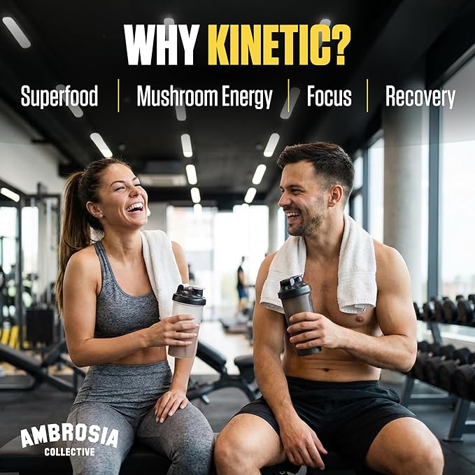 Ambrosia Kinetic - Organic Pre Workout Powder | Mushroom-Enhanced Natural Pre Workout | Nootropic Superfood Powder for Clean Energy Focus Recovery | 24 Servings | Tropical Lime