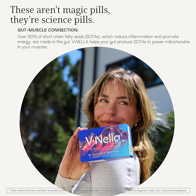 V•Nella Lactic Acid Metabolizing Probiotic Supplement - Revolutionary Gut Health Supplement and Energy Booster for Fatigue - Supports Endurance Microbiome Balance and Digestive Health