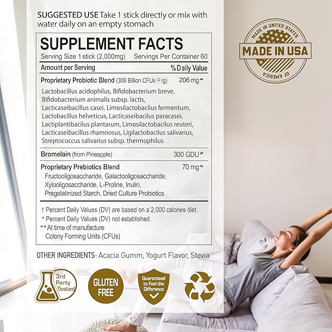 NANOWELL 12 Strains Probiotic 55 Billion CFU with Digestive Enzymes Powder - Immune Support Gut Health Probiotics Prebiotics &amp Postbiotics - 60 Sticks 60 Day Supply
