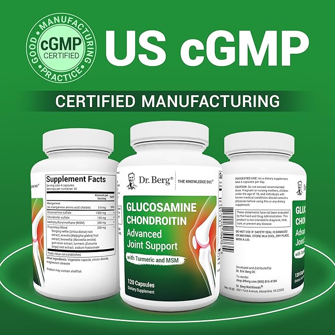Dr. Berg Glucosamine Chondroitin MSM Turmeric &amp Boswellia - Advanced Joint Support Supplement with 1500 mg Glucosamine Sulfate - Includes 120 Capsules