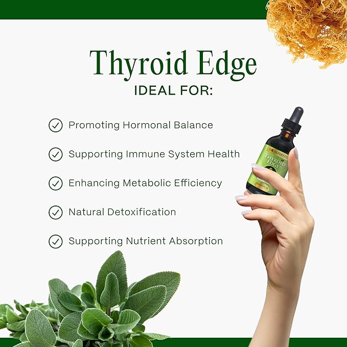 Go Nutrients Thyroid Edge – Thyroid Support for Women &amp Men - Natural Herbal Blend Supplement Rich in Iodine for Energy &amp Enhanced Wellness - High Absorbing Liquid Drops 2oz Bottle