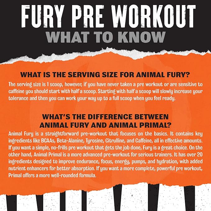 Animal Fury Pre Workout Powder - Green Apple 350mg Caffeine BCAA Amino Acids 2g Beta Alanine Citrulline &amp Tyrosine Energy Focus Strength Endurance Preworkout for Men &amp Women 30 Servi