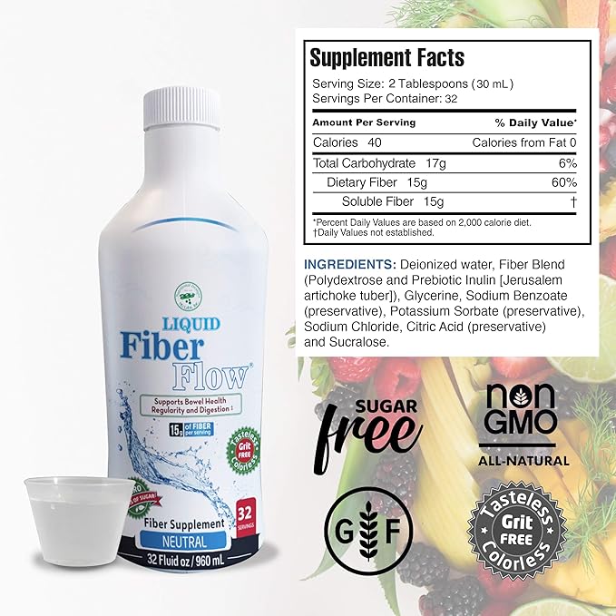 Nutritional Designs Liquid Fiber for Kids - Kids Fiber Supplement Sugar-Free Prebiotic Inulin Fiber Fiber Drink Mix Natural Bowel Regularity Drink for Healthy Intestinal Balance 100 Packets