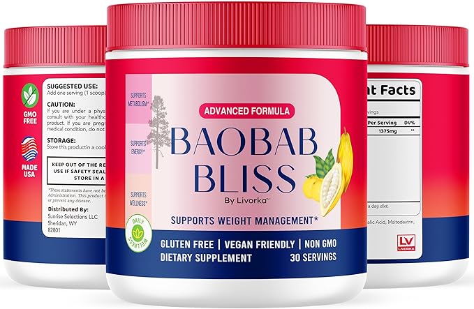 LIVORKA (3 Pack) Baobab Bliss Powder BaobabBliss Organic Powder BaobabBlissPowder All Natural Fiber Supplement BaobabBliss Fruit PowderOrganic Review 90 Servings for 3 Months