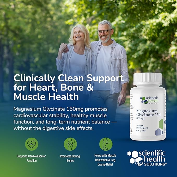 Magnesium Glycinate 150 mg – High‑Absorption Magnesium for Heart Bone &amp Muscle Health – Supports Leg Cramps &amp Cardiovascular Function – Gentle on Stomach Vegan (2-Pack)