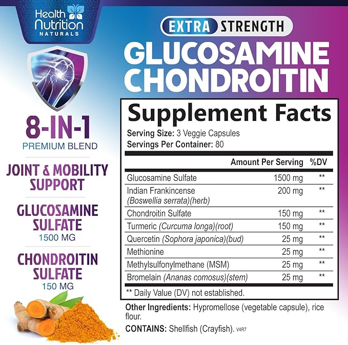 Glucosamine Chondroitin MSM Complex - 3X Strength Joint Support Supplement with Glucosamine Sulfate Turmeric Boswellia - For Cartilage Mobility &amp Flexibility - Bottled in USA - 240 Capsules