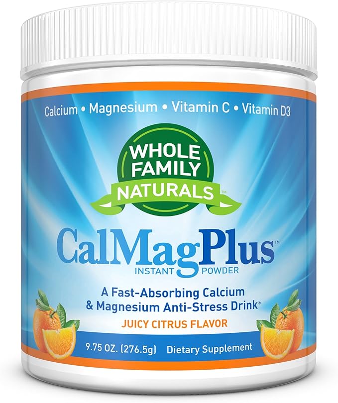 Calcium Magnesium Powder Supplement - CalMag Plus with Vitamin C &amp D3 - Gluten Free Non GMO Orange Tangerine Flavor - Cal Mag Drink - Calcium Supplement with Magnesium for Natural Calm