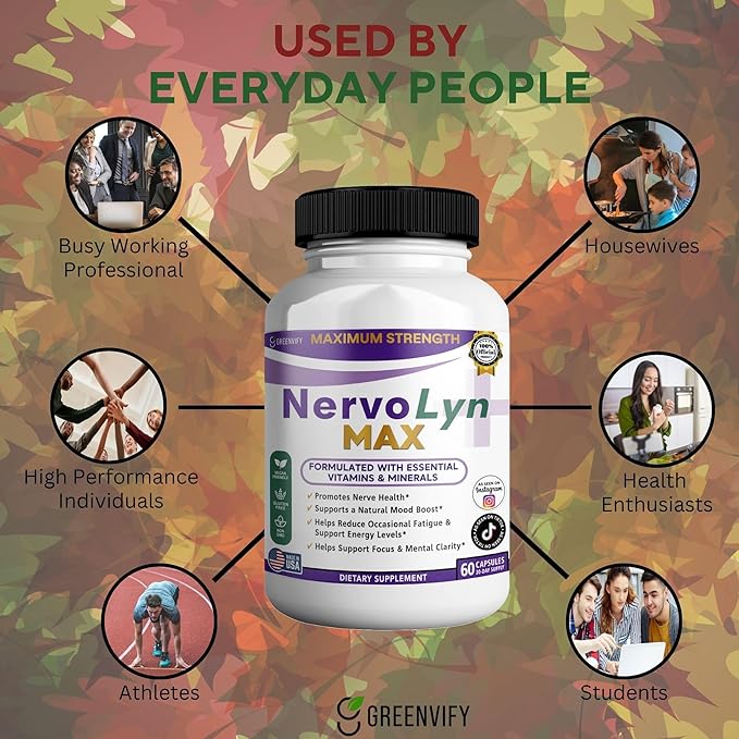 NervoLyn Max Maximum Strength Nerve Support Supplement 60 Capsules with Vitamin B Complex Vegan Gluten Free Non-GMO 30 Day Supply (5)