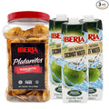 Iberia Organic Coconut Water 1 Liter (Pack of 3) and Iberia Naturally Sweet Plantain Chips 1.75 lb.