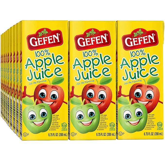 Gefen 100% Apple Juice Box Drinks 6.25oz (27 Pack) | No Sugar Added | Travel Friendly | Lunchbox Size | Kosher (Including Passover)