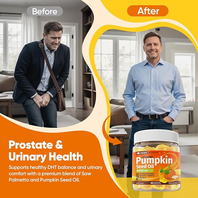 Pumpkin Seed Oil Gummies 4400mg with Saw Palmetto Cranberry Lycopene Vitamin E Zinc Cold Pressed Pure Virgin Pumpkin Seed Oil for Hair Growth Skin Urinary Bladder &amp Prostate Health 60 Co