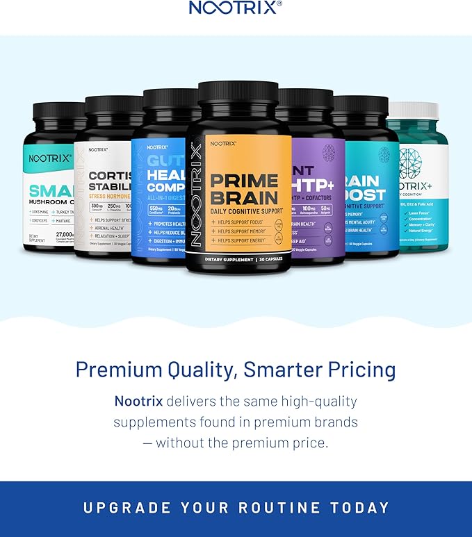 Nootrix Brain Boost Nootropic Supplement | Supports Memory Mental Focus Cognitive Health &amp Energy | Caffeine-Free Promotes Healthy Mood &amp Brain Function w/Gingko Biloba &amp DMAE | 240 Cap