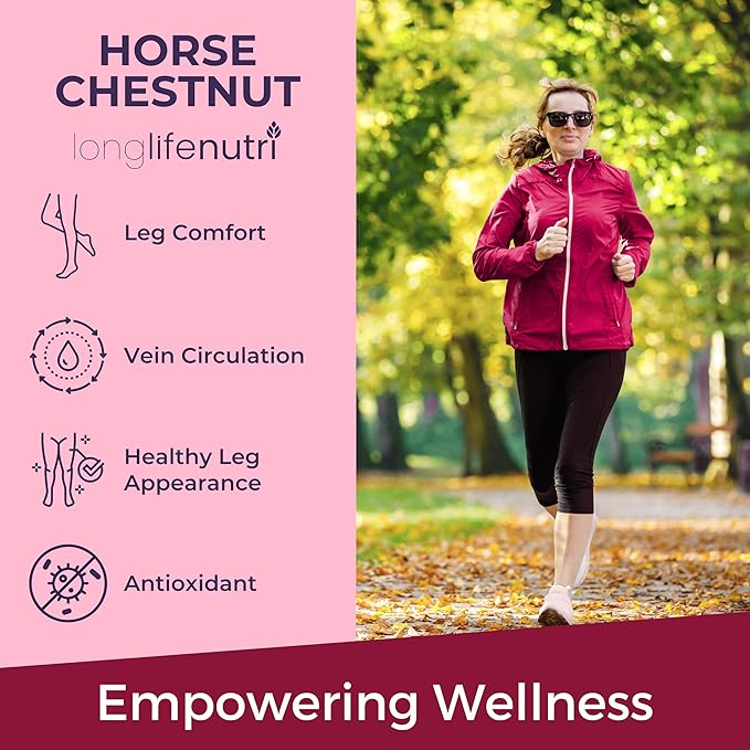 LongLifeNutri Horse Chestnut Extract 500mg - 180 Vegetarian Capsules Organic Supplement for Daily Wellness &amp Circulation 3-Month Supply GMP Certified Made in USA