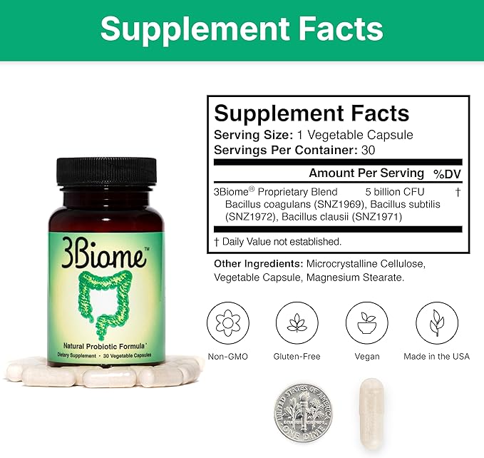 3Biome - Natural Probiotic Supplement - Non-GMO Vegan Gluten-Free