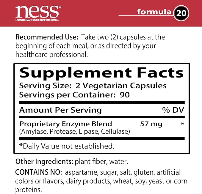 Ness® Digest | Multi-Enzyme Digestive Supplement | Supports Protein Fat Carbohydrate &amp Fiber Digestion | Broad-Spectrum Enzyme Blend | 180 Vegetarian Capsules