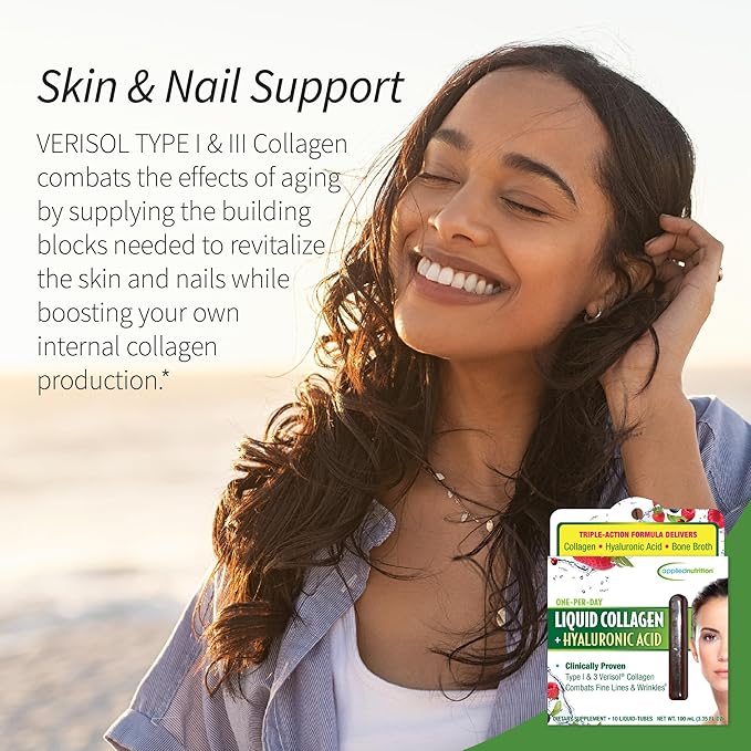 Applied Nutrition Liquid Collagen + Hyaluronic Acid - 10 Liquid Tubes Pack of 3 - Skin &amp Nail Restoration - Mixed Berry Flavor - 30 Servings