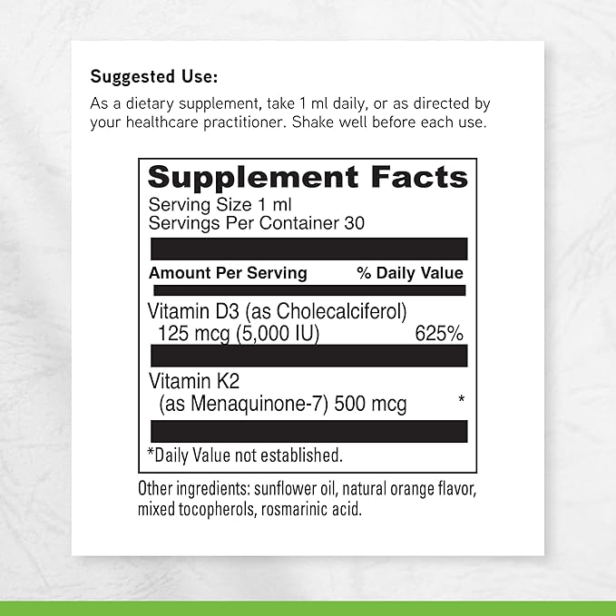 DAVINCI Labs D3/K2 Liquid - Liquid Vitamin D &amp Vitamin K Supplement for Bone Health Heart Support &amp Calcium Absorption* - 30mL (30 Servings)