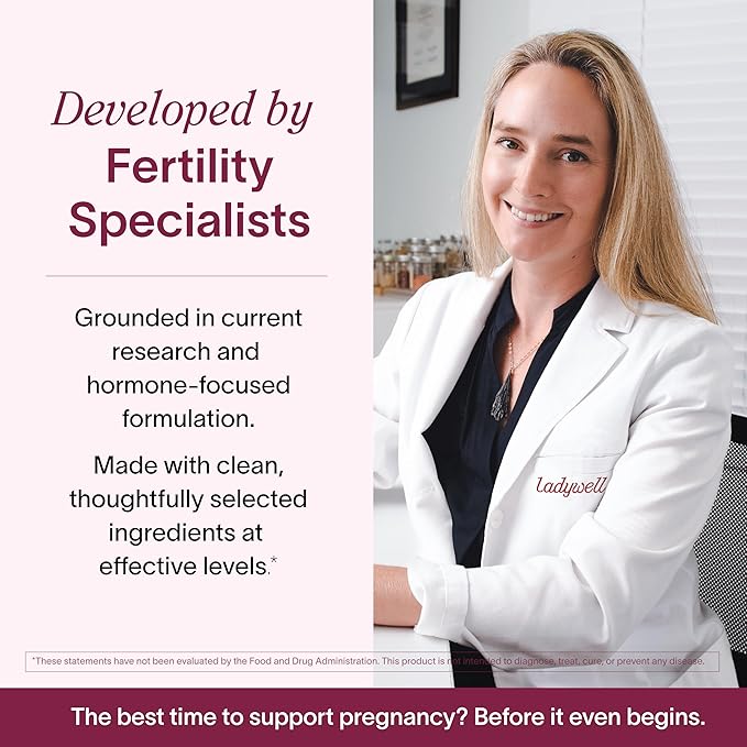Ladywell Fertility + Egg Health | Fertility Support | Ovarian Health Egg Quality Ovulation &amp Conception Wellness Support | CoQ10 Folate + Key Ingredients | Science-Backed Women’s Supplement 60