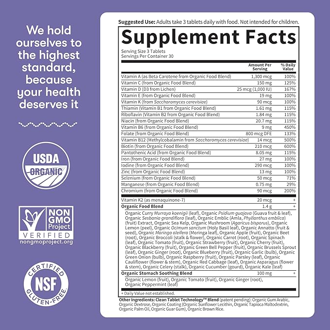 Garden of Life Organics Prenatal Multivitamin with Folate B6 B12 D3 &amp Iron – Prenatal Vitamins for Women with Energy Metabolism Support for Healthy Fetal Development Non-GMO Vegan 30 Serving