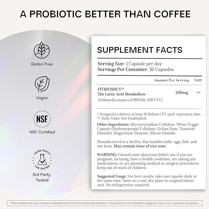 V•Nella Lactic Acid Metabolizing Probiotic Supplement - Revolutionary Gut Health Supplement and Energy Booster for Fatigue - Supports Endurance Microbiome Balance and Digestive Health