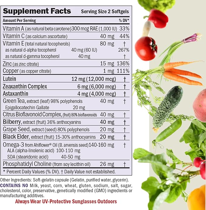 ANDREW LESSMAN Ultimate Eye Support with Astaxanthin 360 Softgels - 12mg Lutein 6mg Zeaxanthin 4mg Astaxanthin Bilberry. Key Nutrients to Support Eye Health Promote Healthy Vision. No Additives