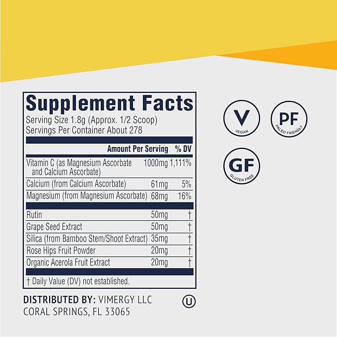 Vimergy Micro-C Immune Power TM * - 500g – 139 Servings – 2000mg/serving – Gentle Form – Antioxidant Phytonutrients – Immune &amp Nerve Support – Benefits Bone &amp Cartilage – Gluten-Free – Kosher