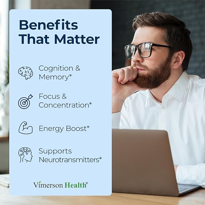 Nootropics Brain Support Supplement - Nootropic Brain Booster for Improved Focus Concentration &amp Memory. Brain Nootropic for Brain Health Mood &amp Energy Support. Non-GMO. Made in the USA. 60